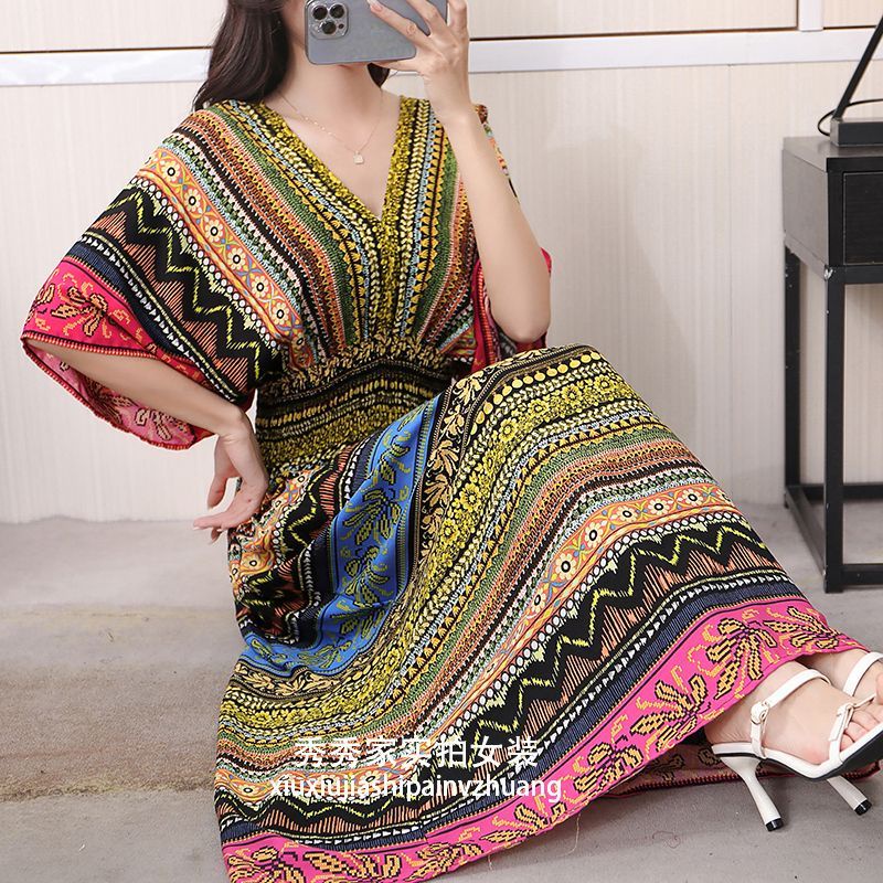 Đầm Đi Biển Dáng Dài Vải Lụa Cotton Phong Cách Bohemian Thái Lan Thời Trang Mới 2023