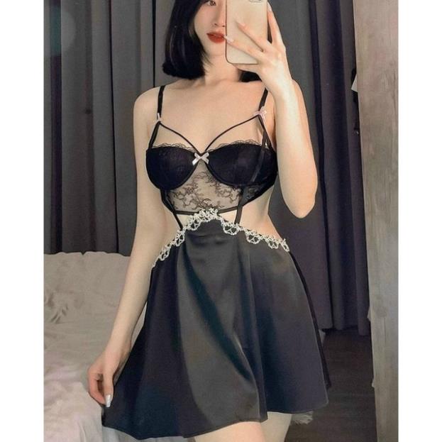 VN13 váy ngủ lụa đầm ngủ nữ cúp đệm ngực cut out eo mềm mại thoáng mát sexy gợi cảm