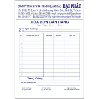 Combo 5 cuốn hóa đơn bán lẻ in theo yêu cầu, kích thước a5, 1 liên cuốn 100 tờ
