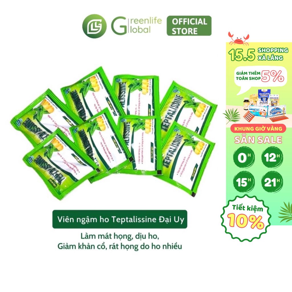 Kẹo ngậm ho Teptalissine DAI UY - Hỗ trợ giảm rát họng, khản tiếng, dịu họng (vị bạc hà hương tràm)