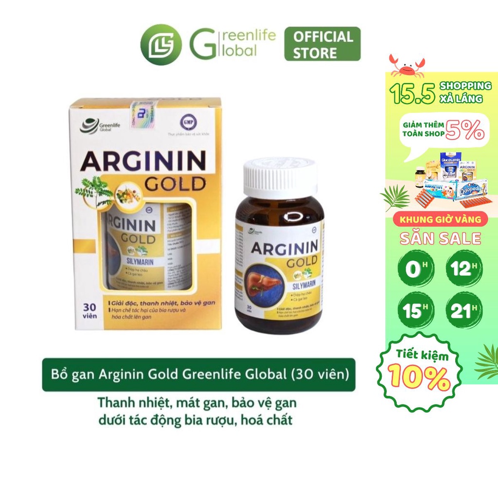 Viên uống bổ gan, giải độc gan GrnLife Arginin Gold - thanh nhiệt, tăng cường chức năng gan 30 viên