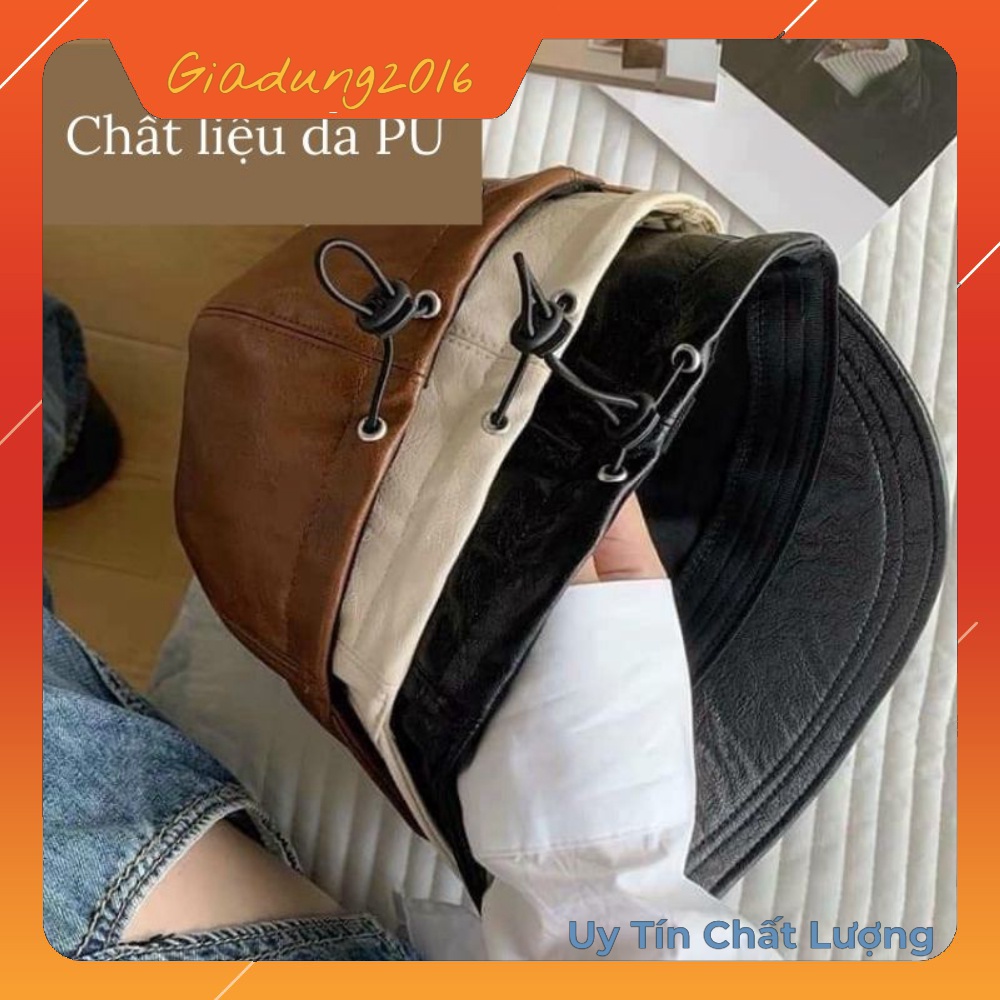 🌏FREE SHIP🌎 Nón Bucket mũ Peret Da Pu Mềm Vành To Có Dây Rút Phong Cách Hàn Quốc Thời Trang Sành điệu