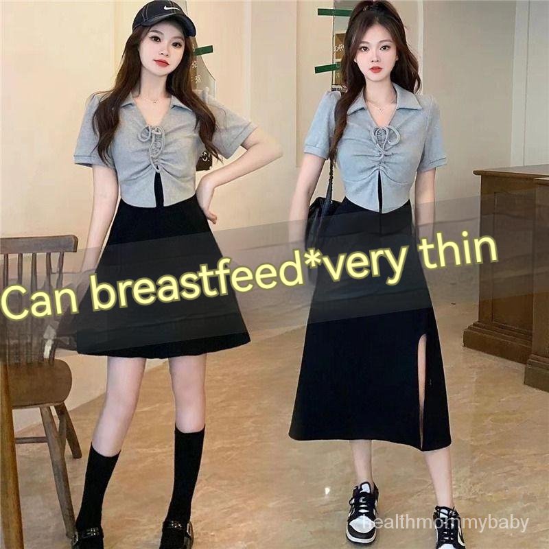 Trang Phục Bà Bầu 40-80kg Khóa Kéo Mở Dọc Váy Liền Cho Con Bú Mùa Hè Mới