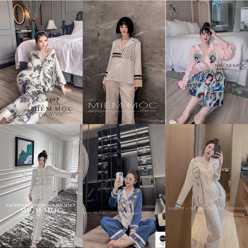 Bộ Pyjama Dài Tay Chất Lụa Xước Hàng Thiết kế Loại 1