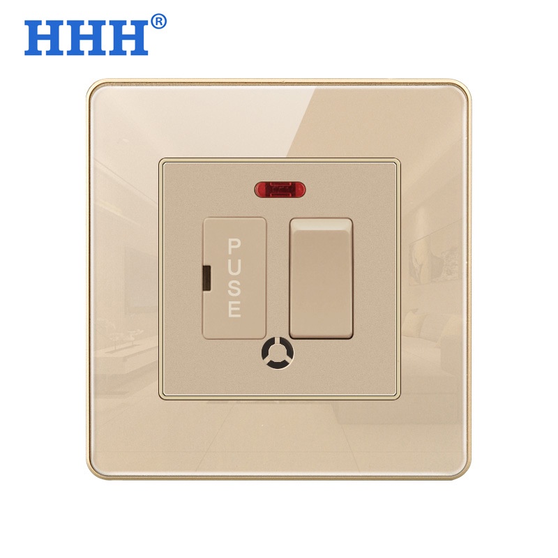 Bảng Điều Khiển Kính Cường Lực 86 13A Có Cầu Chì Đèn Báo Phiên Bản Hồng Kông