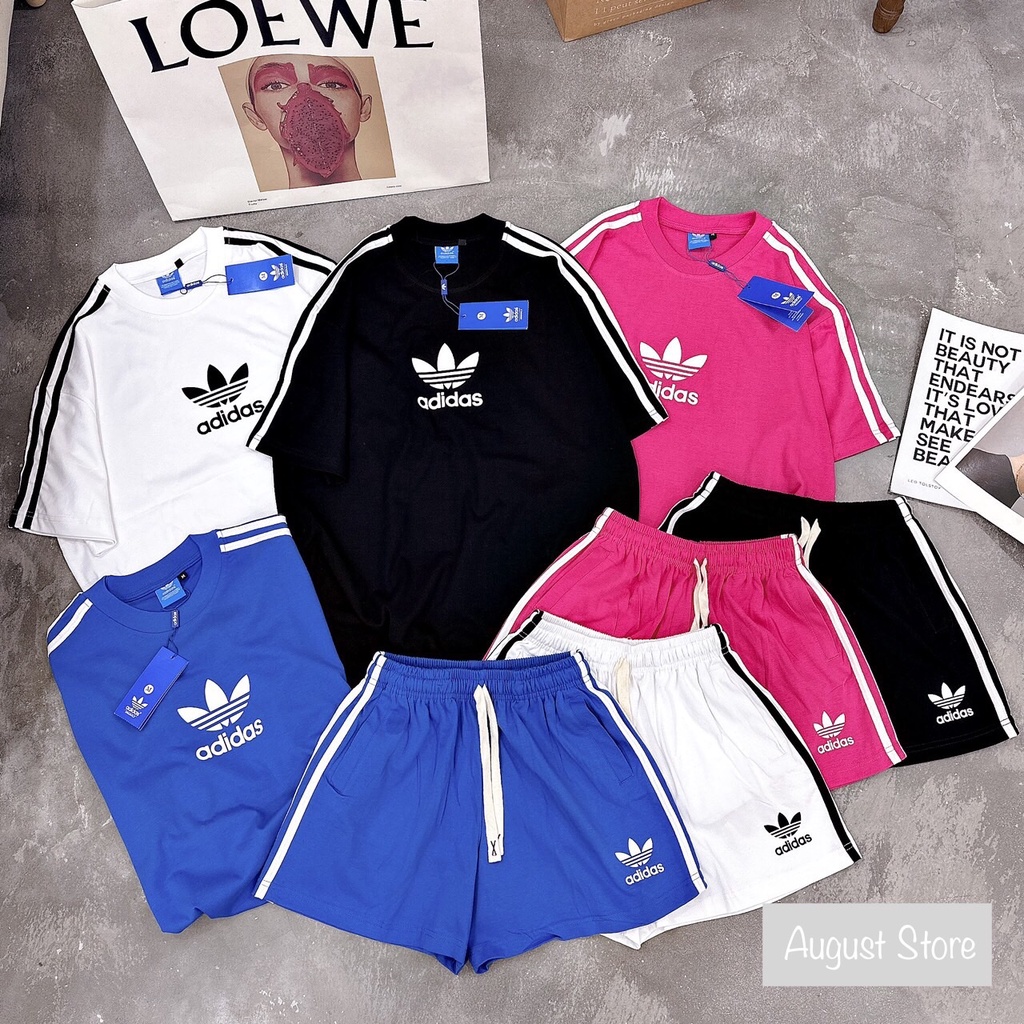 Set Bộ Thể Thao Adidas 3 Lá Ngắn Tay Dây Rút Cao Cấp