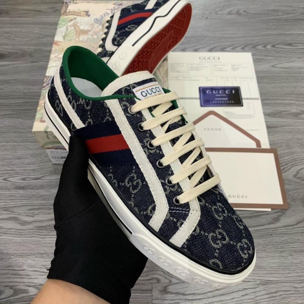 Giày Thể Thao Gucci Tennis 1977 'Denim'. Giày Thể Thao Gucci Tennis Vải Bò Navy fulll bill box