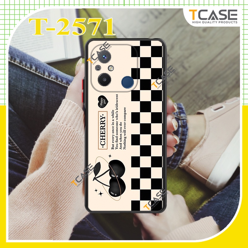 Ốp lưng Xiaomi Redmi 12C in hình sọc caro và chery | Ốp chống sốc bảo vệ camera