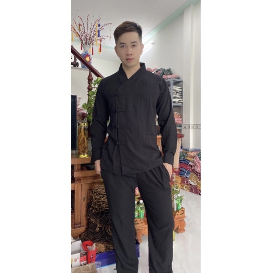 Đồ lam đi chùa nam-Bộ Phật tử đi chùa cho nam cao cấp vải linen Quảng Châu dày đẹp đủ size