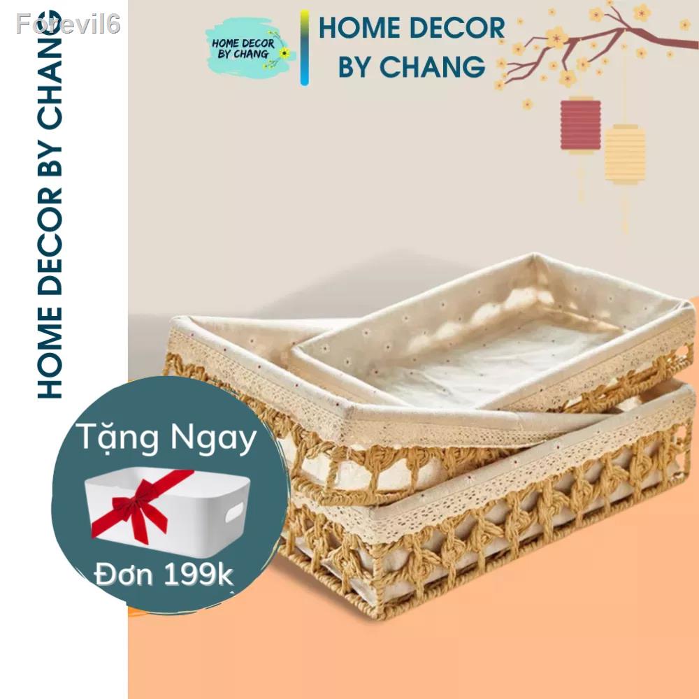 Giỏ mây đựng đồ cỡ lớn để bàn, trang trí phòng, chụp ảnh decor sản phẩm có vải lót đan CÁCH ĐIỆU đẹp mắt