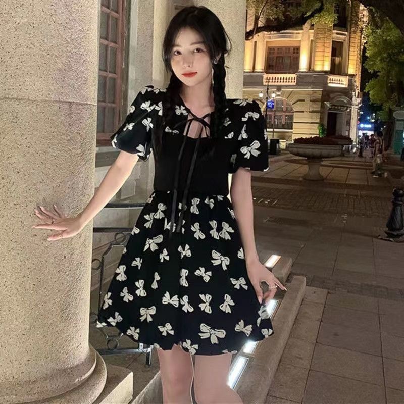 Niche Đầm Ôm Eo Hẹp In Họa Tiết Đính Nơ Thời Trang Mori First Love Ngọt Ngào Cho Nữ