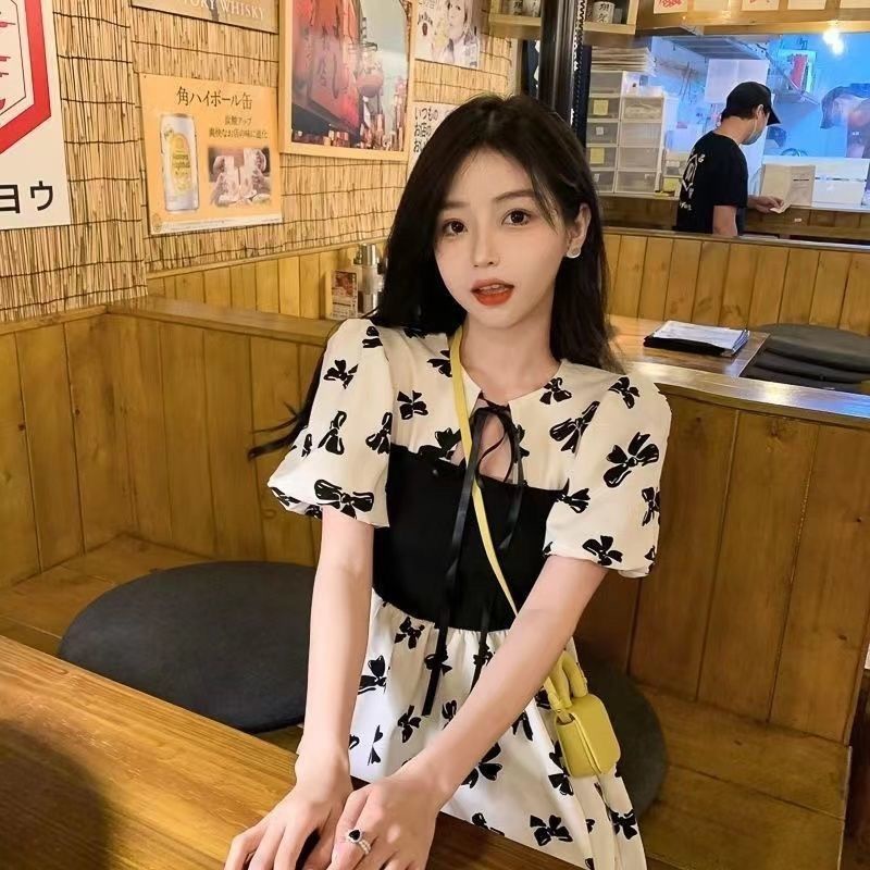 Niche Đầm Ôm Eo Hẹp In Họa Tiết Đính Nơ Thời Trang Mori First Love Ngọt Ngào Cho Nữ