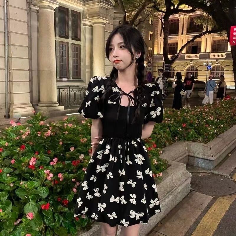 Niche Đầm Ôm Eo Hẹp In Họa Tiết Đính Nơ Thời Trang Mori First Love Ngọt Ngào Cho Nữ