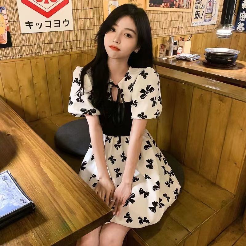 Niche Đầm Ôm Eo Hẹp In Họa Tiết Đính Nơ Thời Trang Mori First Love Ngọt Ngào Cho Nữ