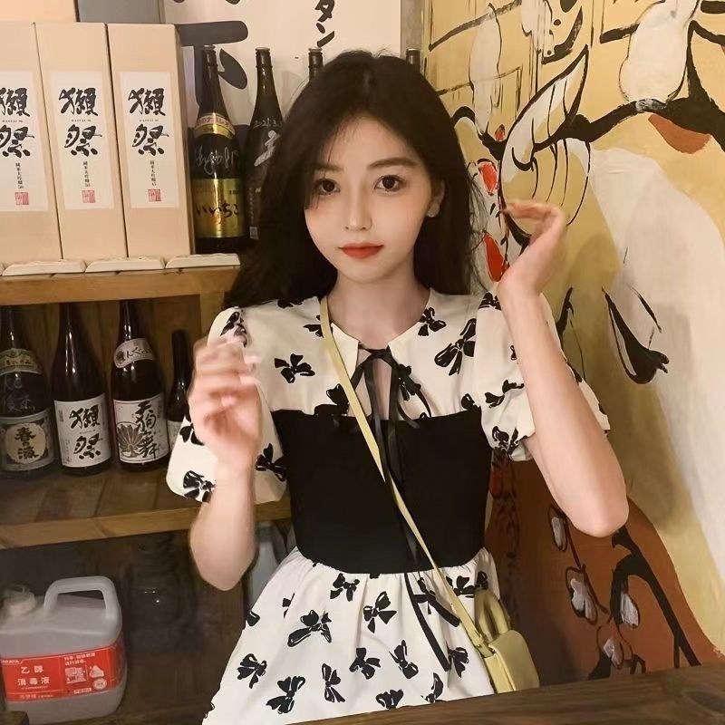 Niche Đầm Ôm Eo Hẹp In Họa Tiết Đính Nơ Thời Trang Mori First Love Ngọt Ngào Cho Nữ