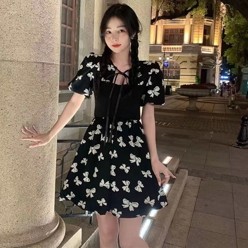 Niche Đầm Ôm Eo Hẹp In Họa Tiết Đính Nơ Thời Trang Mori First Love Ngọt Ngào Cho Nữ