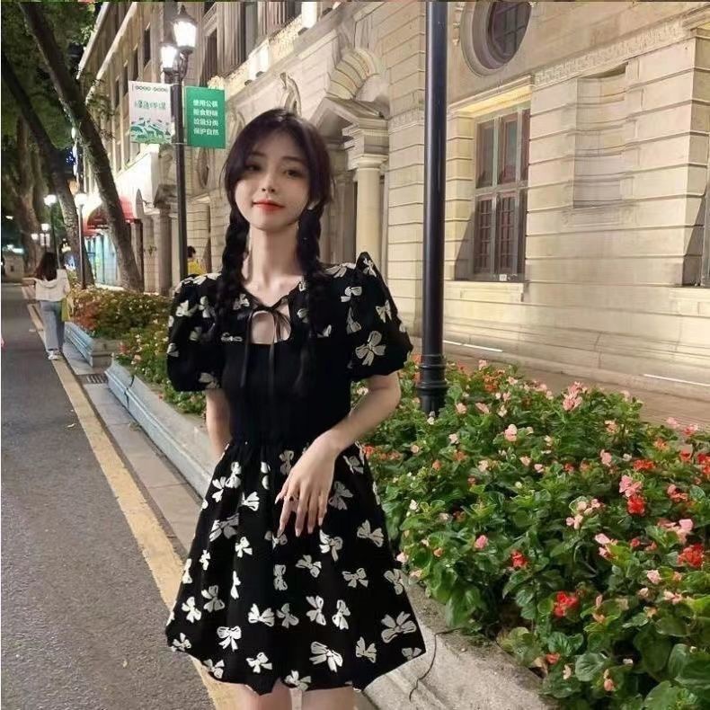 Niche Đầm Ôm Eo Hẹp In Họa Tiết Đính Nơ Thời Trang Mori First Love Ngọt Ngào Cho Nữ