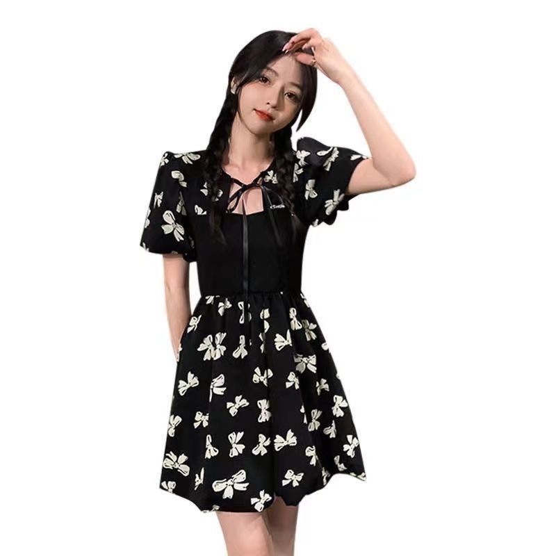 Niche Đầm Ôm Eo Hẹp In Họa Tiết Đính Nơ Thời Trang Mori First Love Ngọt Ngào Cho Nữ