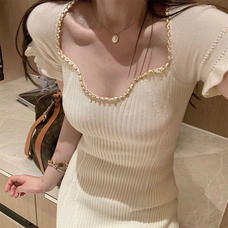 Đầm Dệt Kim Vải Lụa Mát Hở Xương Quai Xanh Thời Trang Mùa Hè Cho Nữ