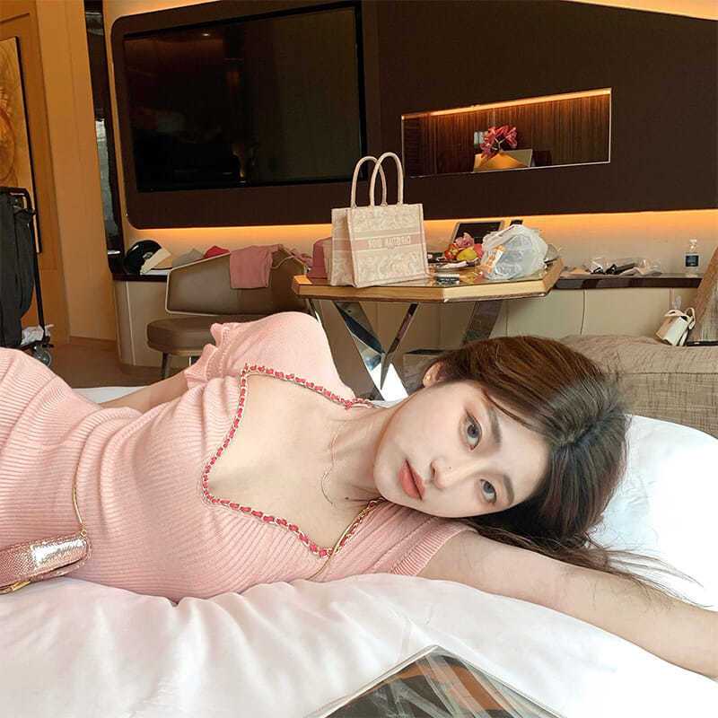 Đầm Dệt Kim Vải Lụa Mát Hở Xương Quai Xanh Thời Trang Mùa Hè Cho Nữ