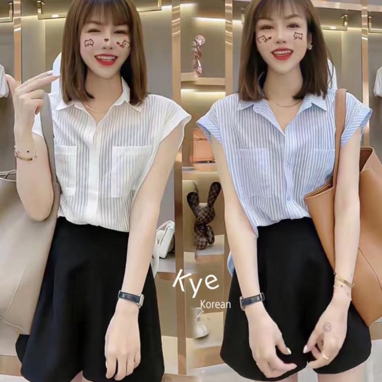áo sơ mi cộc tay lụa đũi 2 túi cho nữ siêu xinh