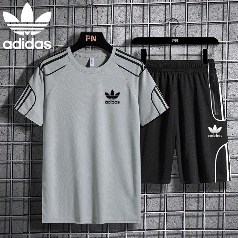 1 Adidas Bộ Đồ Thể Thao 2 Món Áo Thun Tay Ngắn Phối Quần Short Thời Trang Mùa Hè Cho Nam