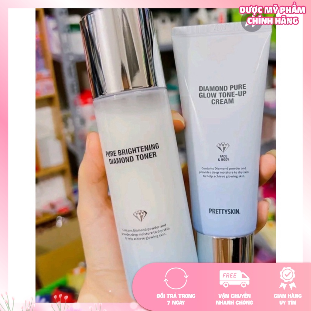 Combo Kem dưỡng trắng,Toner Kim Cương Prettyskin nâng tone da, giúp cải thiện tông da trắng sáng và bổ sung độ ẩm cho da