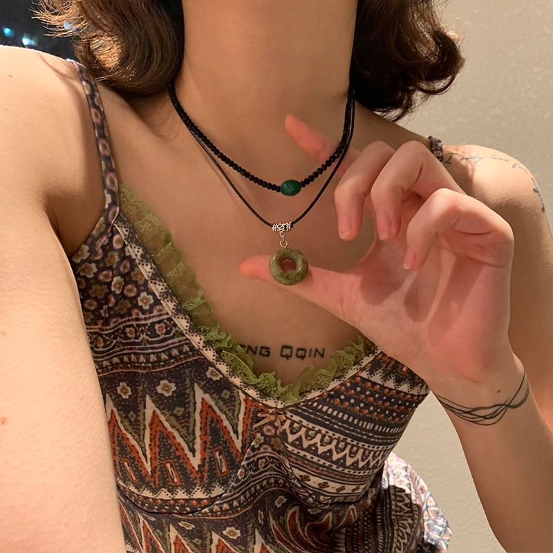 Dây Chuyền Hai Lớp Mặt Nhẫn Thời Trung Cổ Làm Bằng Tay Cao Cấp Sang Trọng Niche Chính Hãng Cổ Điển Ethn