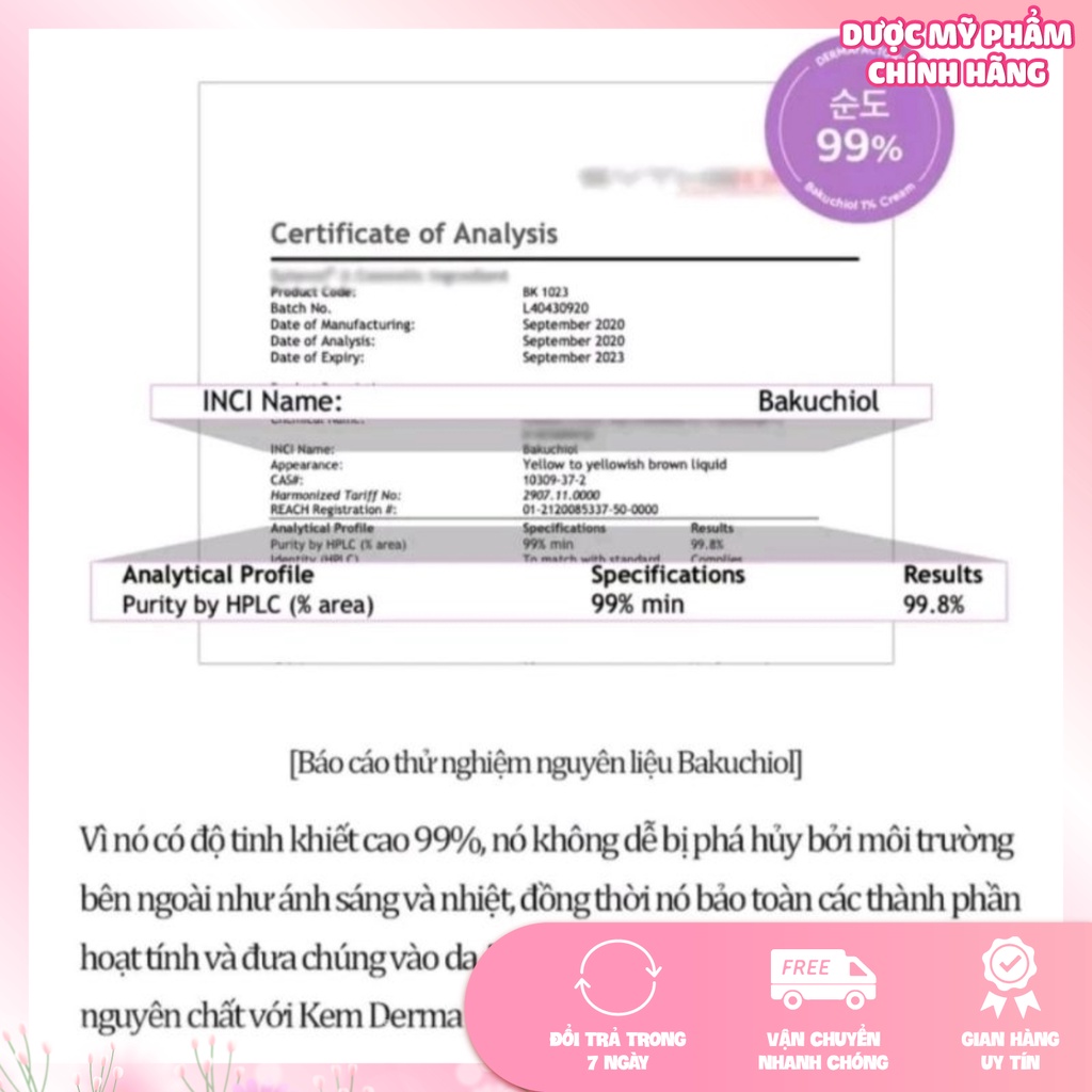 Kem dưỡng trẻ hóa căng bóng da Derma Factory Bakuchiol 1% Cream