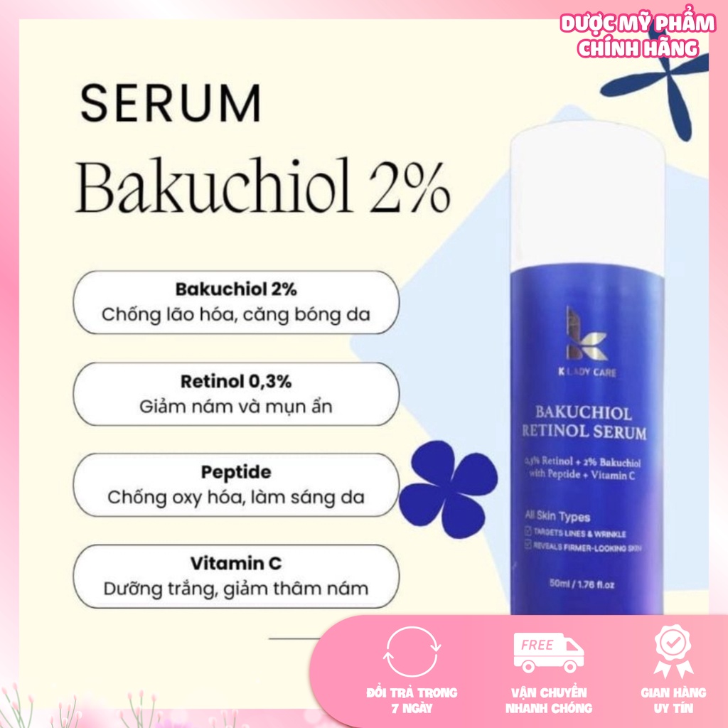 Serum Retinol BAKUCHIOL 2%, Căng bóng, Trắng Da, Mờ ám & Tàn Nhang - 50ml