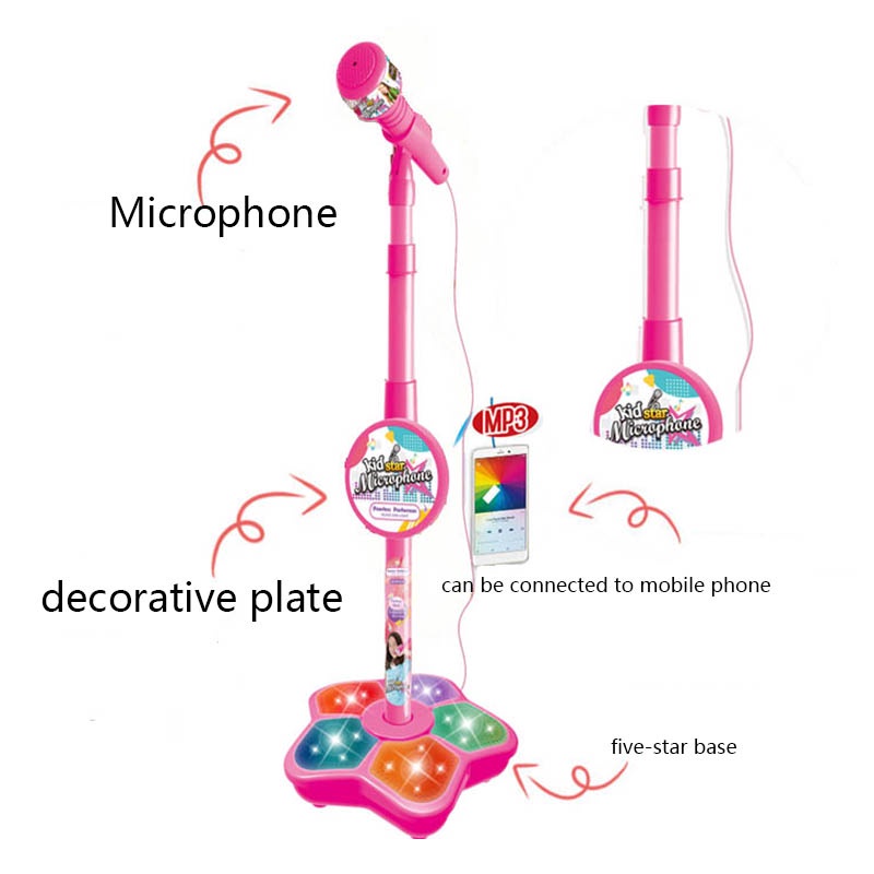 Đồ Chơi Micro có chân đứng độc đáo dành cho bé có loa phát âm, đèn nhấp nháy, dây kết nối điện thoại