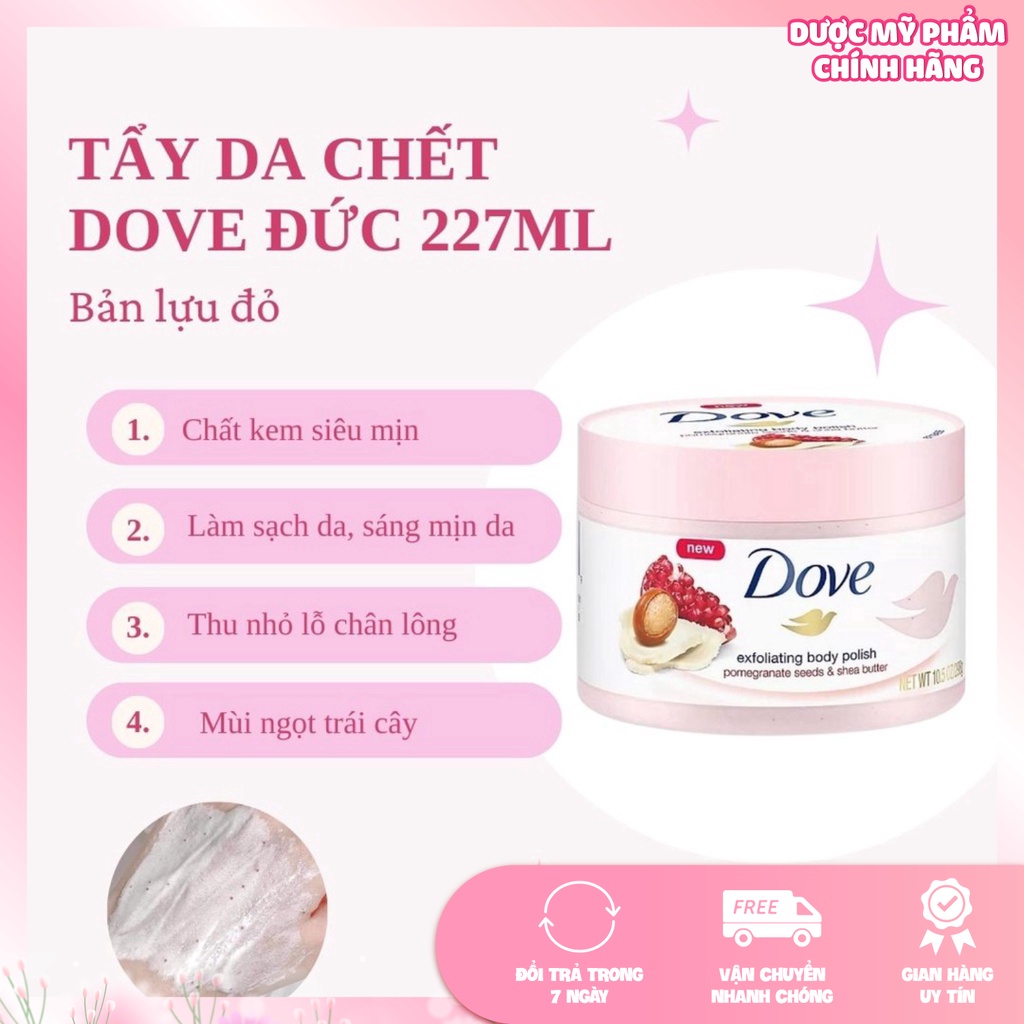 Kem tẩy da chết toàn thân body Dove bản Đức 225ml và tẩy da chết Quế Hồi