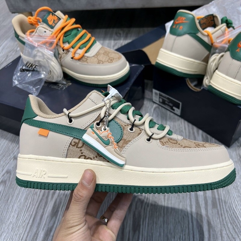 Giày AF1 Low Custom Guci Xám Xanh Lai Au