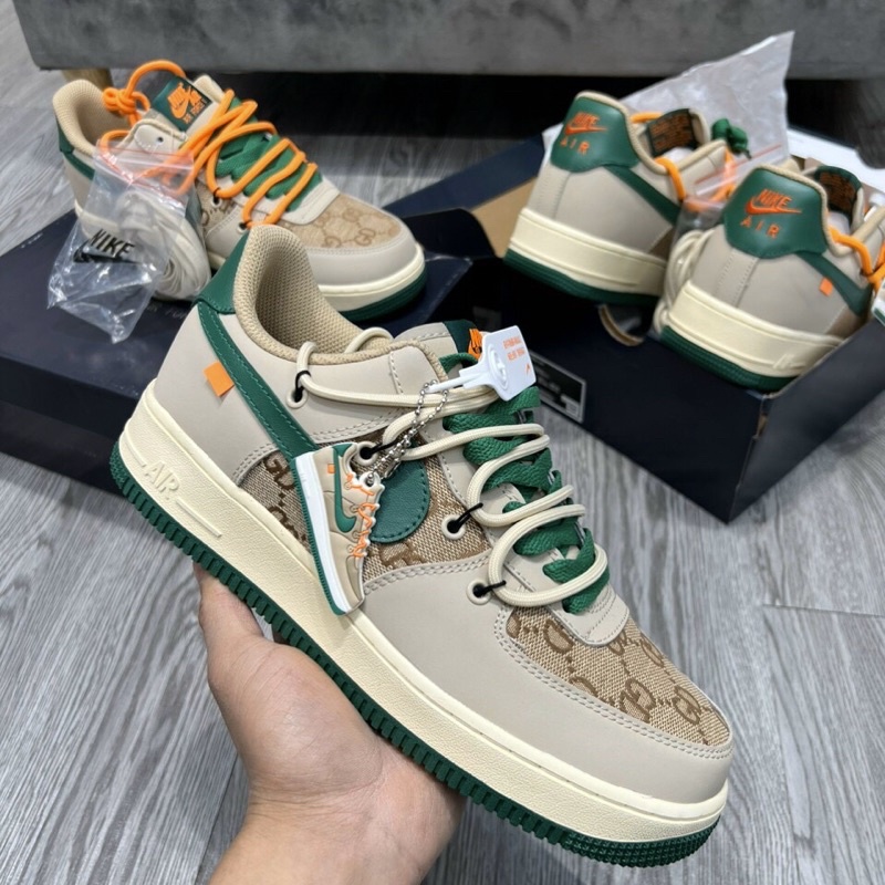 Giày AF1 Low Custom Guci Xám Xanh Lai Au