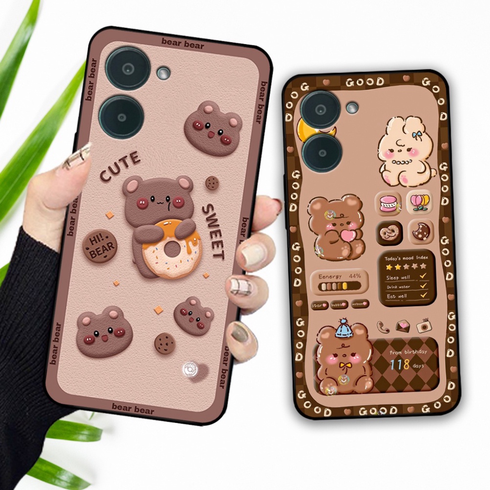 Ốp lưng Realme C35 / C33 / C25Y / C21Y / C20 / C17 in hình nền caro gấu thỏ, gấu siêu cute mẫu mới 2023