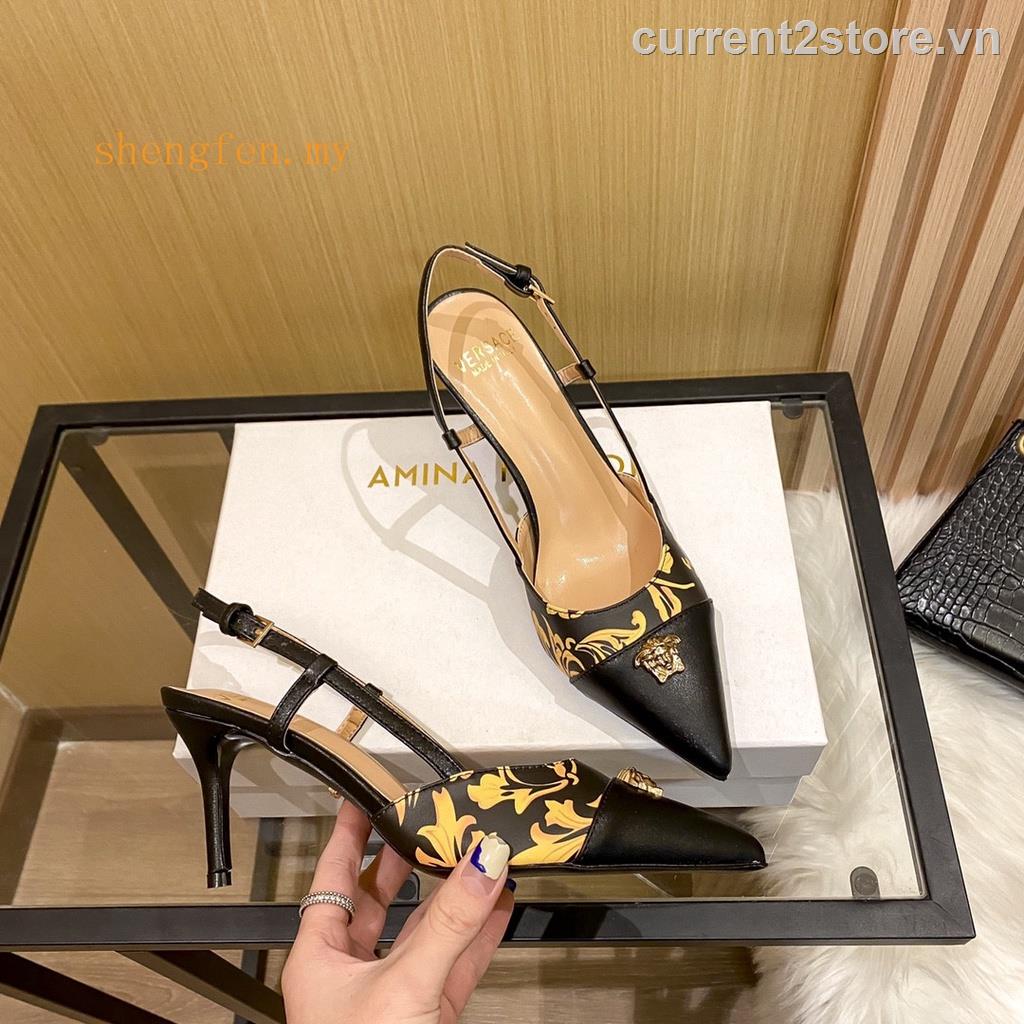 Sandal Cao Gót 8cm Vải Co Giãn In Họa Tiết 2023Versac * Chất Lượng Cao