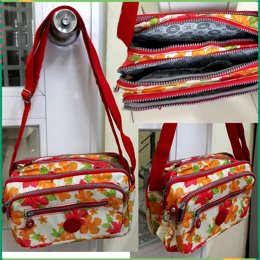 túi đeo chéo vai, túi xách đeo vải dù in hoa Kipling 25x20x10cm.