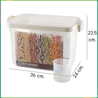 Hộp nhựa đựng đồ trong suốt, thùng đựng gạo 10kg gạo,14L nắp kép, nắp lật mở của Thái 36x24x23,5cm 2559