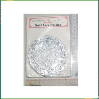 bộ lót chén dĩa ly 24 tấm giấy tráng nhôm bạc tròn giả ren 10cm, Mỹ. V234