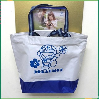 Túi xách vải dù dây kéo 30x22x9cm, miệng túi viền ca-rô, in hình phim hoạt họa gấu, mèo chuột,.... tx003-2