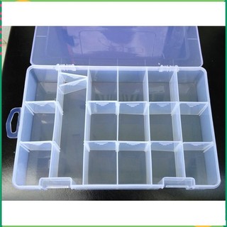 hộp nhựa nhiều ngăn nhựa trong suốt, có nắp cài, móc treo, vách ngăn tháo được. 18 ngăn. 27cm x 18cm cao 5cm. v520