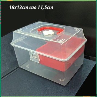 Hộp nhựa nắp cài, quai xách, tủ thuốc, hộp y tế mini của Nhật. D012