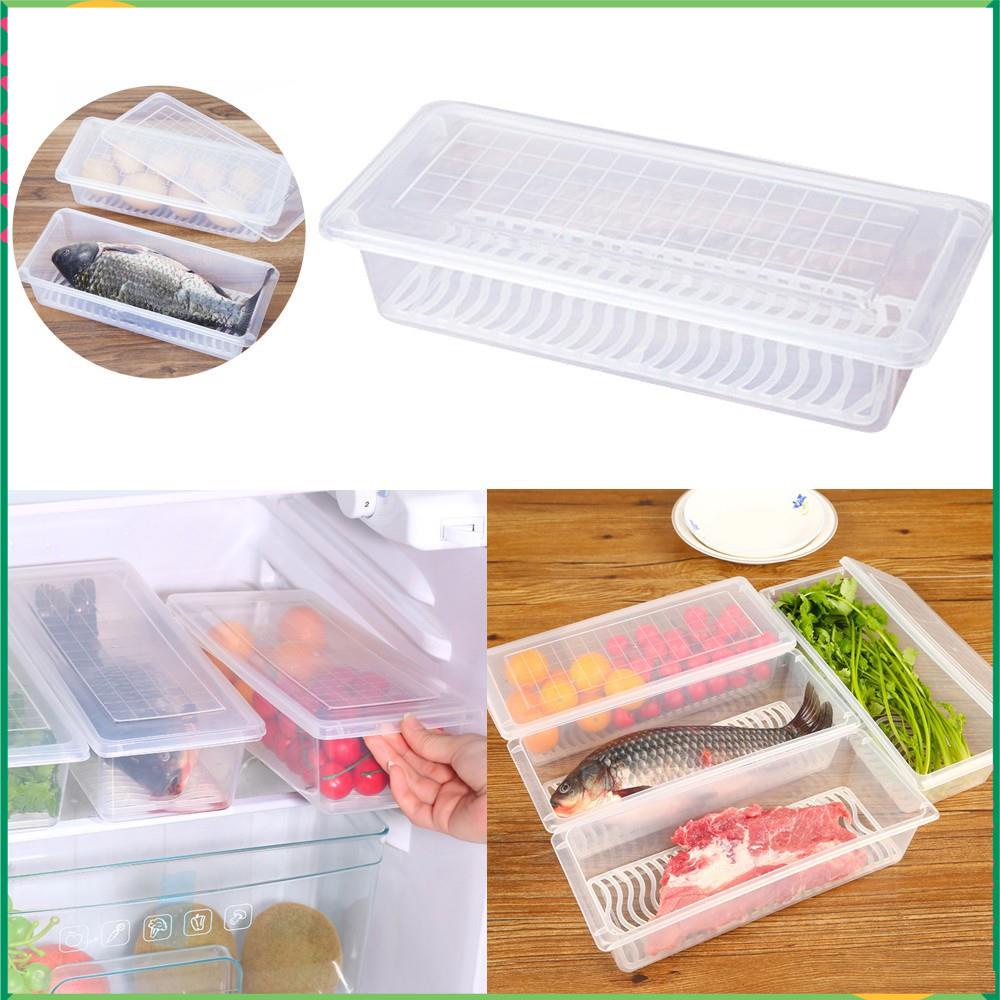 Hộp nhựa có lưới, có nắp của Nhật, dạng dài 27x10cm cao 6,6cm bảo quản thịt, cá, rau củ trong tủ lạnh. D125