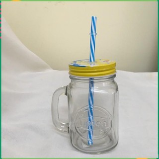 Ly kiểu bình, ly kiểu trà sữa, ly thủy tinh nắp nhôm cắm ống hút 450ml v718