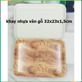 khay nhựa dẻo vân gỗ hình chữ nhật 32x23,2cm cao 1,5cm. V809