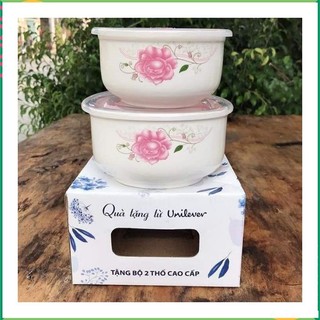 Bộ 2 thố sứ trắng nắp nhựa kín hơi có lỗ thoát khí hút chân không. V790