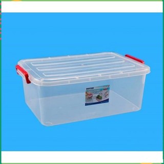 Thùng nhựa, hộp nhựa đựng đồ trong suốt 15 lít, nắp có khóa cài làm quai xách 2 bên. 46 x 32cm cao 16 cm. H116