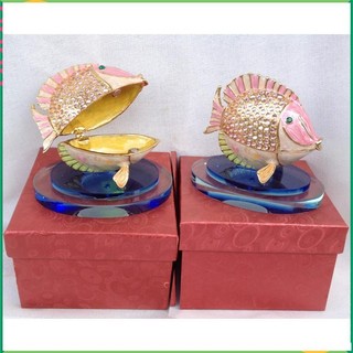 Đồ chặn giấy, hộp đồ đựng bí mật hình con cá kim loại đính đá cao cấp. Quà tặng văn phòng ý nghĩa. S24-1A