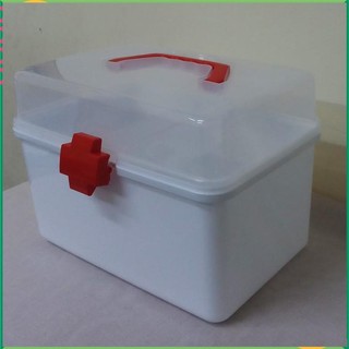 Hộp nhựa nhiều ngăn, hộp y tế, tủ thuốc mini bằng nhựa có quai xách 27×19×19cm. 2089