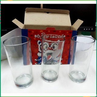 Hộp 3 ly thủy tinh 300ml cao 14cm của Indonesia. V749